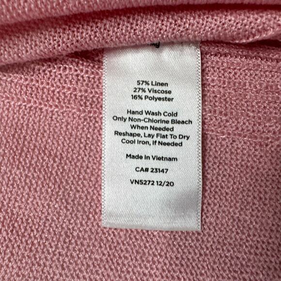TALBOTS Soft Pink Linen Blend Eyelet Knit Open Cardigan Size Large Womens Curve - Picture 7 of 10